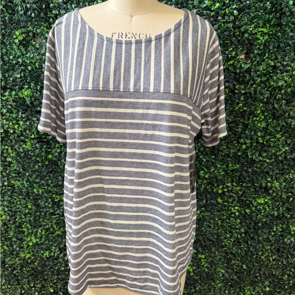 Women’s Blue & White Striped Short Sleeve Tee